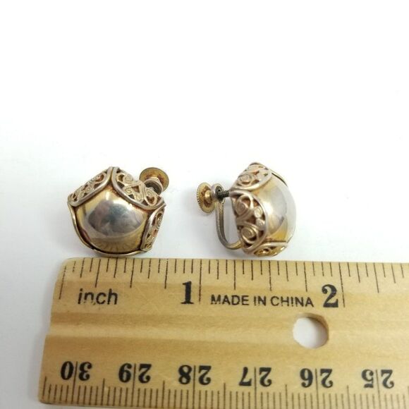 Vintage Unique Pentagon Shape Cabochon Clip On Earrings, Screw Backs, Retro - Picture 3 of 6